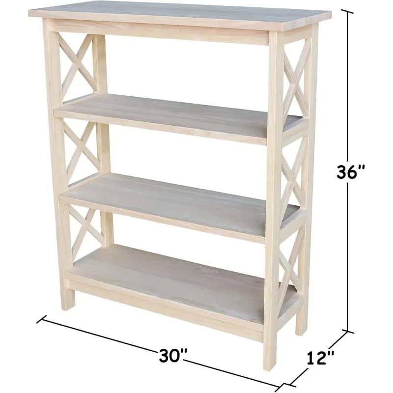 White pollution-free wooden frame 3-Tier X-Sided Bookcase, Unfinished Office, Kids Room, Living Room, Bedroom, Study Room