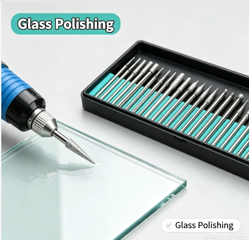 30Pcs 3/2.35mm Shank Diamond Burs Set Diamond Grinding Needles Hand Tools for Engraving Glass Ceramic Polishing Sanding