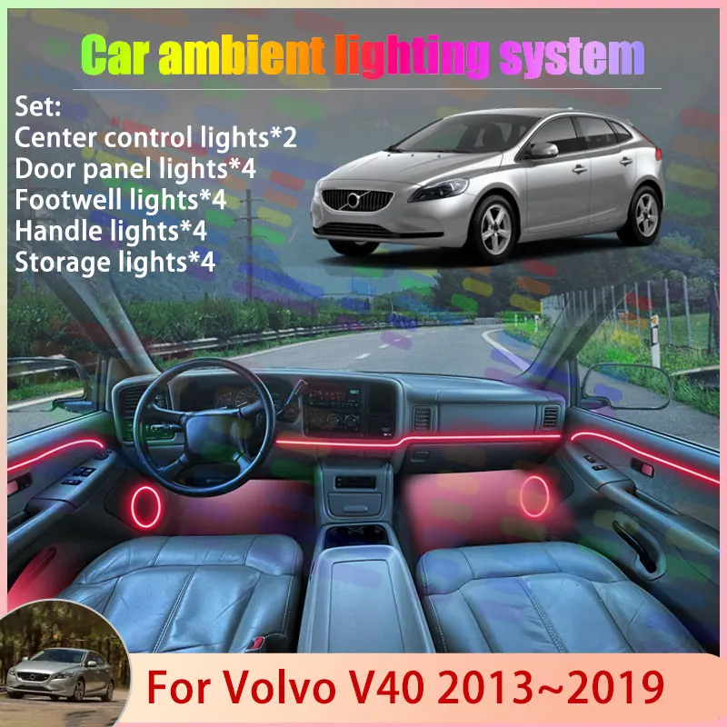 

For Volvo V40 2013~2019 2014 2015 2016 2017 2018 2/18 in 1 Car Atmosphere Light Lamp RGB Shade Ensemble Streamer Atmosphere Set