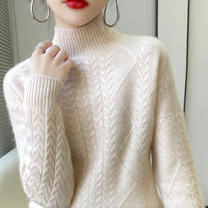 Cashmere Sweater Weaving Flowers Loose Pullover Sweater Women Soft Comfortable Women's Long Sleeve Top Women's Turtleneck Winter
