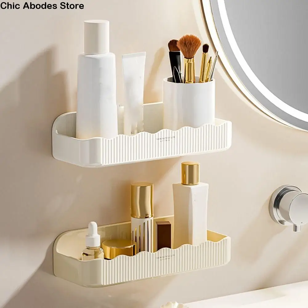 

Multifunctional Plastic Cosmetics Storage Rack Punch-Free Space Saving Spice Rack Wall Mounted Corner Shower Rack for Home