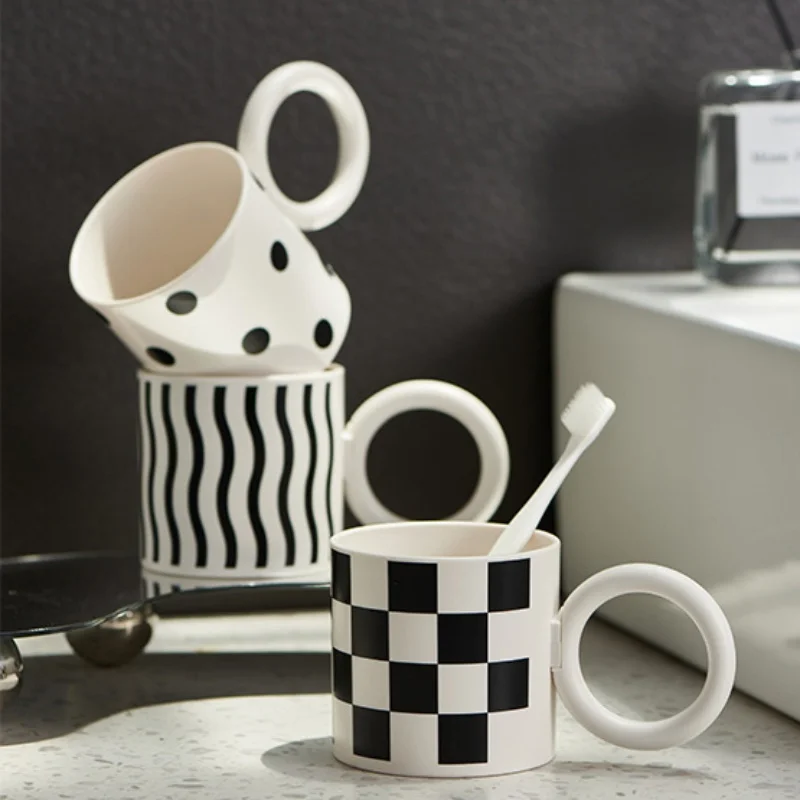 Creative Lattice Mouth Washing Cups Toothbrush Holder Gargle Cup Bathroom Accessories Plastic Coffee Water Mug Milk Handle Cup