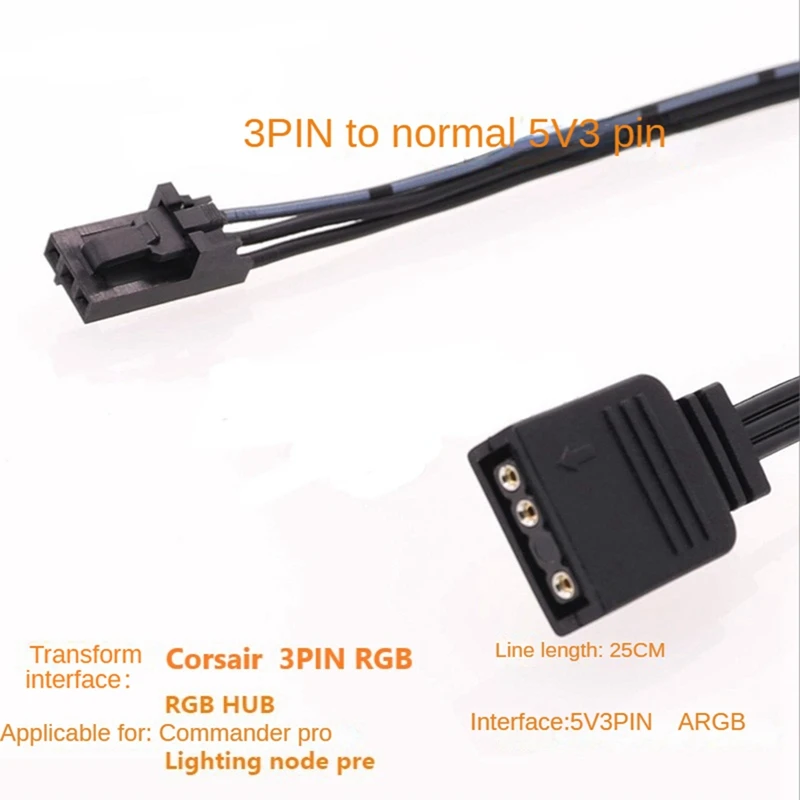 For Corsair 3PIN RGB To Standard ARGB 3-Pin 5V Adapter Connector RGB Cable For Corsair Fan/Hub/Lighting Node/Commander