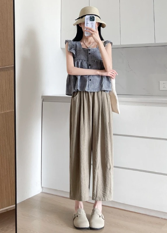 

Корейский стиль, летние новые модные женские однотонные брюки с высокой талией, повседневные модные широкие брюки до щиколотки, женская одежда, брюки