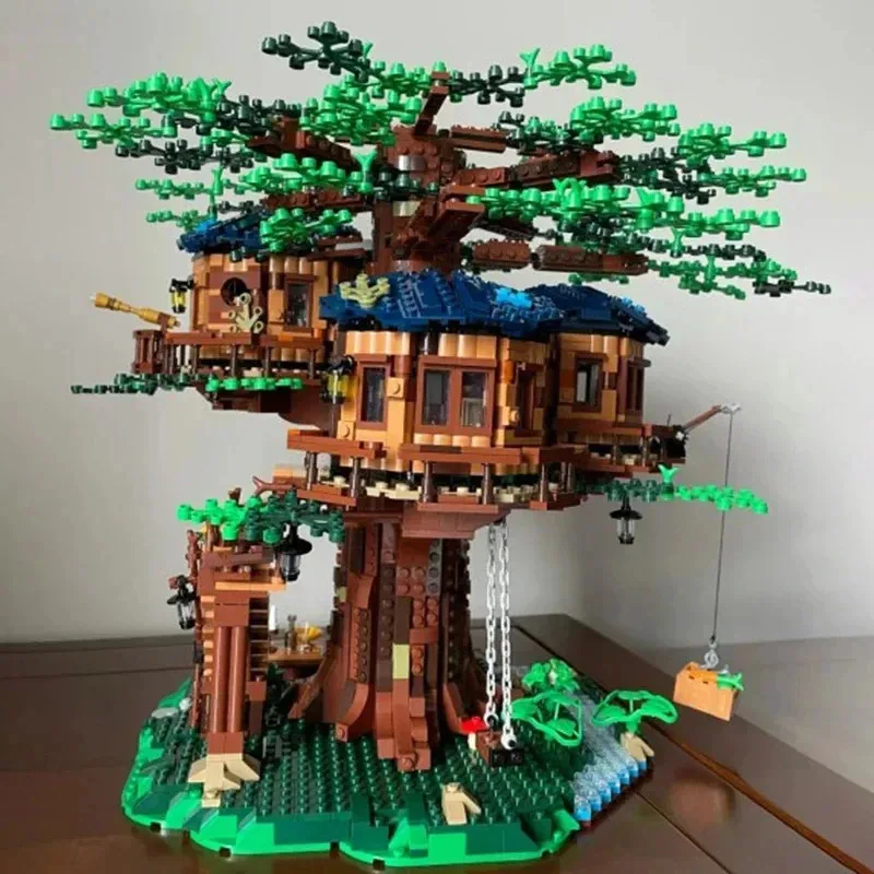 Наборы MOC, большой дом на дереве, два цвета, листья, самыеgest, строительные блоки, совместимые кирпичи, наборы «сделай сам», игрушки, рождественские подарки 21318