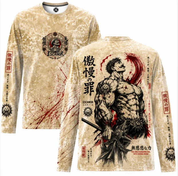다크 레트로 애니메이션 스타일 풀 프린트 긴팔 티셔츠 - Tee Graphic Print 리뷰 및 가격
