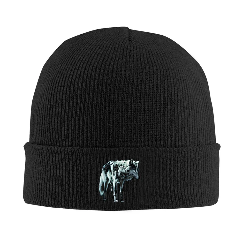 Standing Wolf Print Knit Beanie Hat for Men Women Warm Windproof Winter Ski Beanie