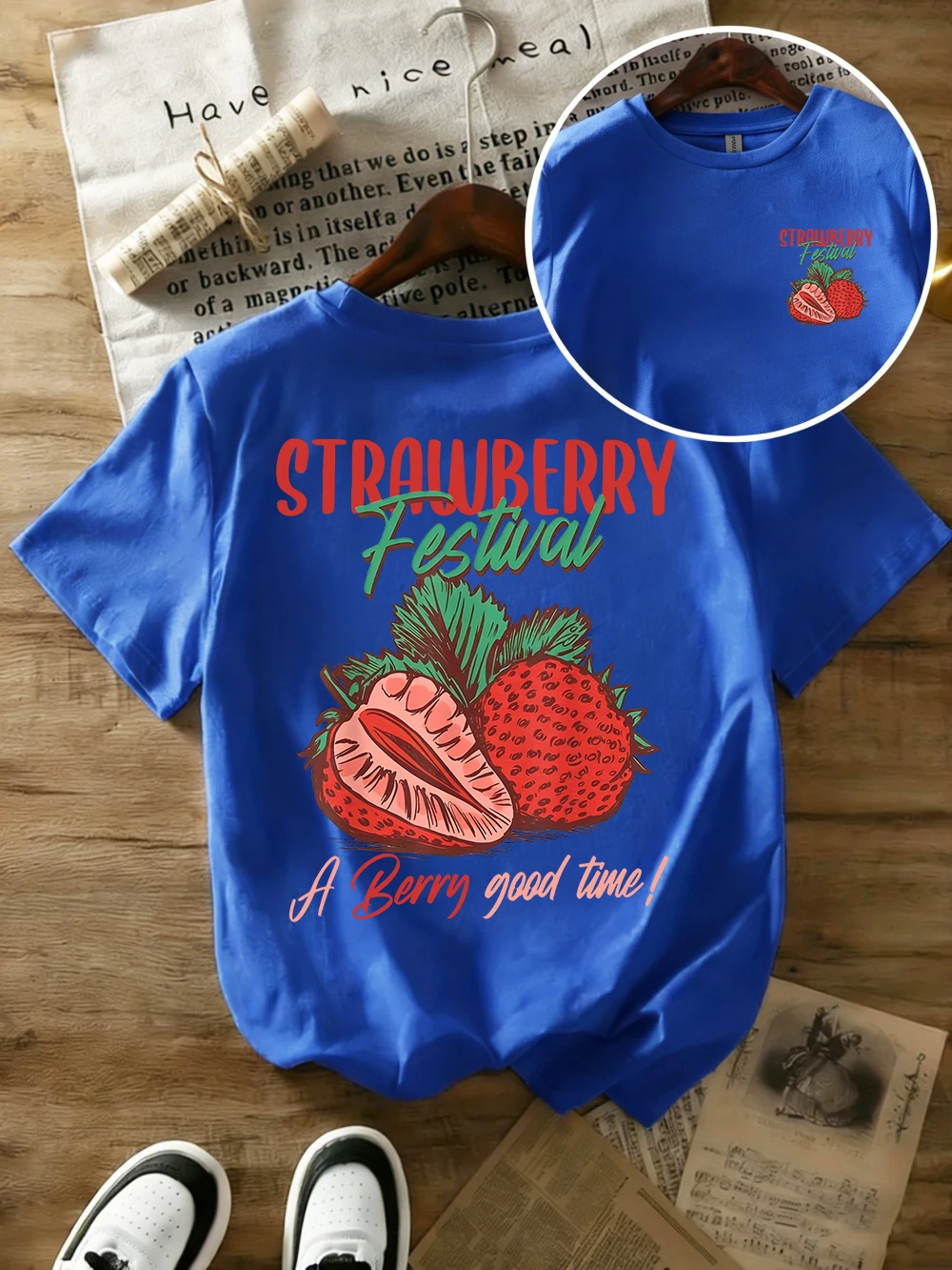T-Shirts mit Erdbeerfestival-Prints, Baumwolle, für Damen, Sommer, übergroße Oberteile, weich, bequem, kurzärmelig, Basic-T-Shirts mit O-Ausschnitt
