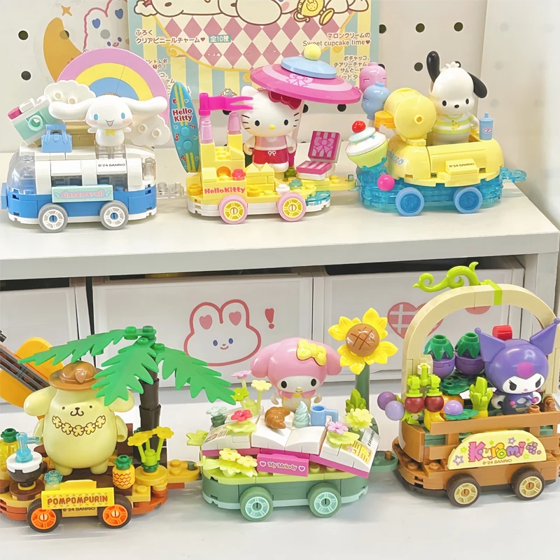 

Sanrio Series Building Blocks Hangyodon Kuromi Hello Kitty Melody Flower Car Model Bricks Collection Kids DIY Toys Holiday Gifts