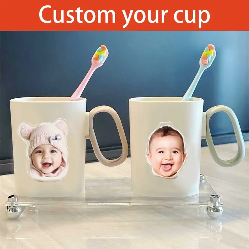 Customized Mouthwash Cup, Custom Stainless Steel Toothbrush Cup, Personalized Photo Plastic Wash Cup Gift for Kids Girls Boys