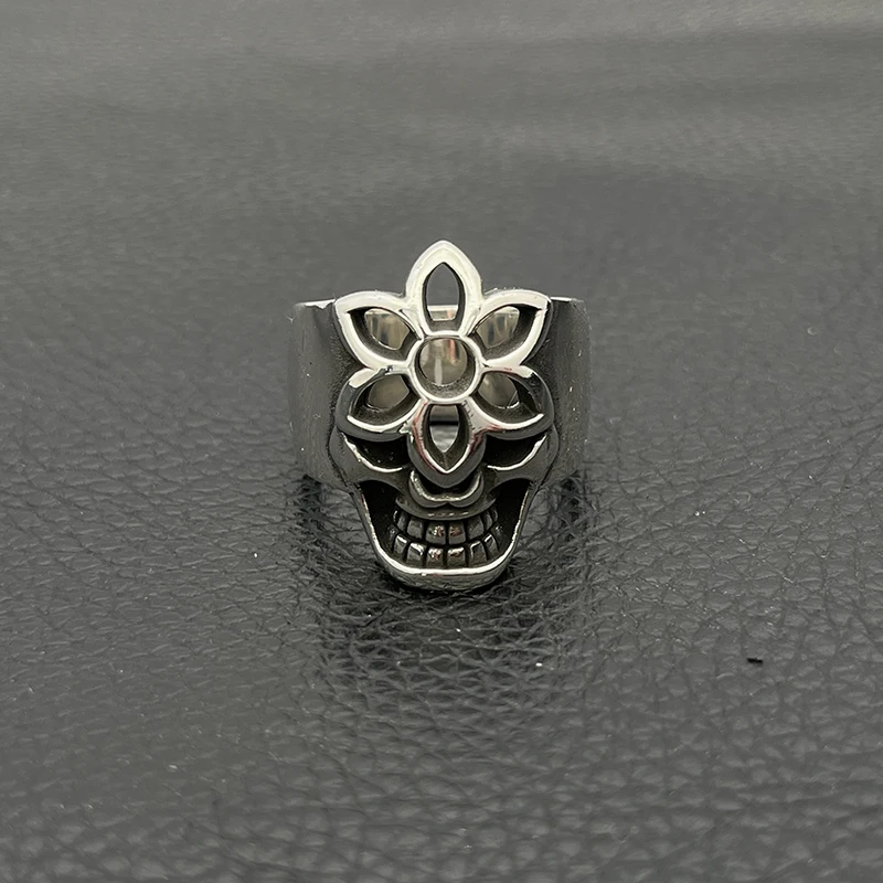 Retro Skull Flower Rings Gothic Punk Emo Y2K Unique Unusual Hip Hop Luxury Gift Statement Designer Jewelry Cool