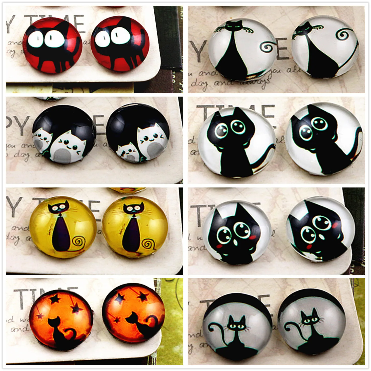 New Fashion 20pcs 12mm Cut Cat Owl Animal Pattern Handmade Photo Glass Cabochons DIY Jewelry Making Supplies for Blank Base