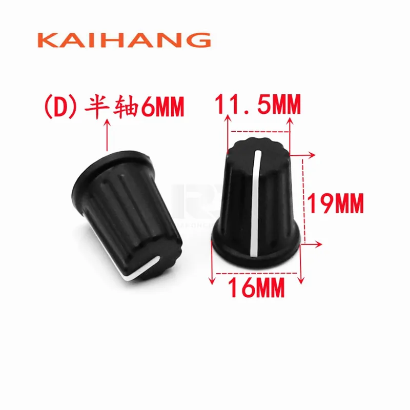 5PCS Color Rubber Half Shaft Knob Diameter 16mm Height 19mm Potentiometer Knob 180 Degree D-Shaped Inner Hole 6mm for Pioneer