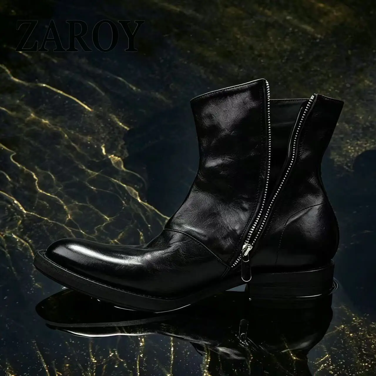 【Outlet Clearance】Chelsea boots, zipper pointed boots, black washed retro pleated wizard boots