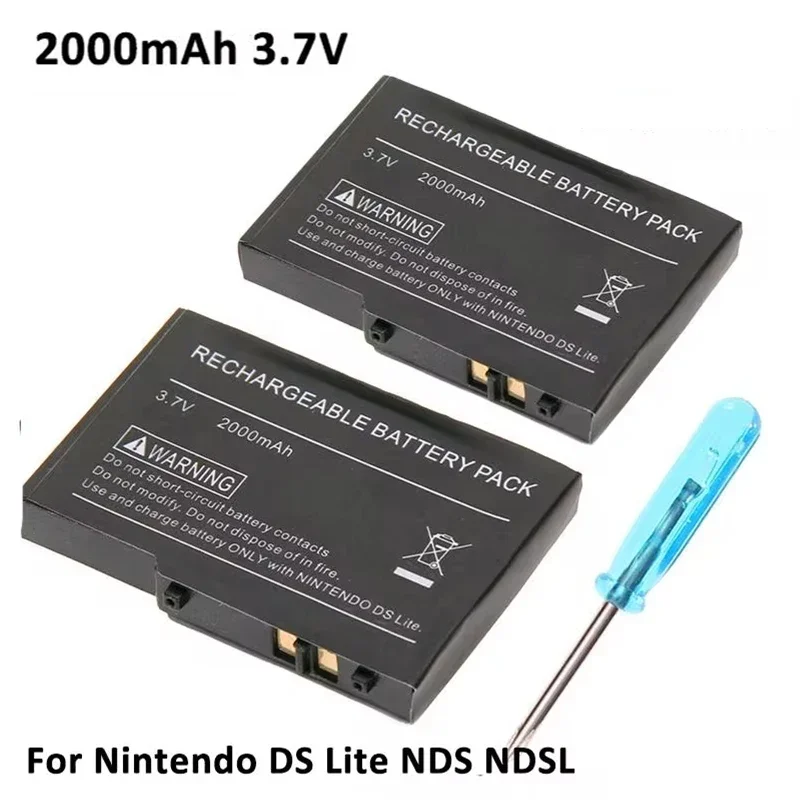 2000mAh 3.7V NDS lite Battery for DS Lite for Nds for Ndsl Rechargeable Lithium Battery + Screwdriver Replacement Tool