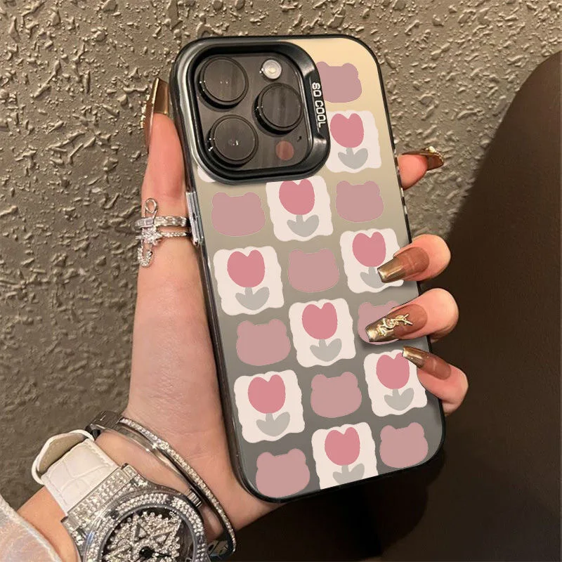 Checkered Flowers Shockproof Fashionable Phone Case For iPhone 15 Pro Max 14 Plus 13 12 11 XR X XS 8 7 Cover