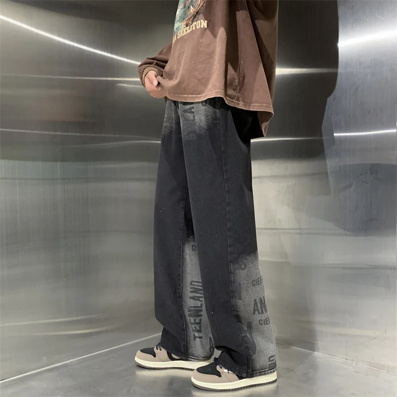 

adient Color Men's Jeans Loose Straight Leg Pants American Retro Sle Trendy Autumn Long Trousers Youth Faion Street Sle