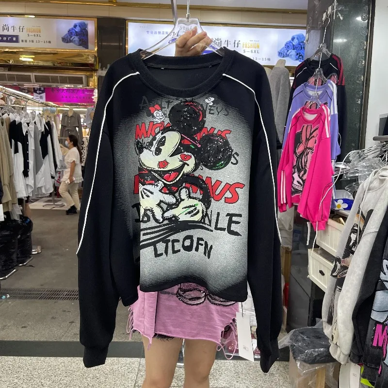 2025 Autumn New Heavy Beaded Cartoon Crew Neck Y2k Sweatshirt Ladies Loose Casual Long-sleeves O-neck Top Hoodies Jacket Female