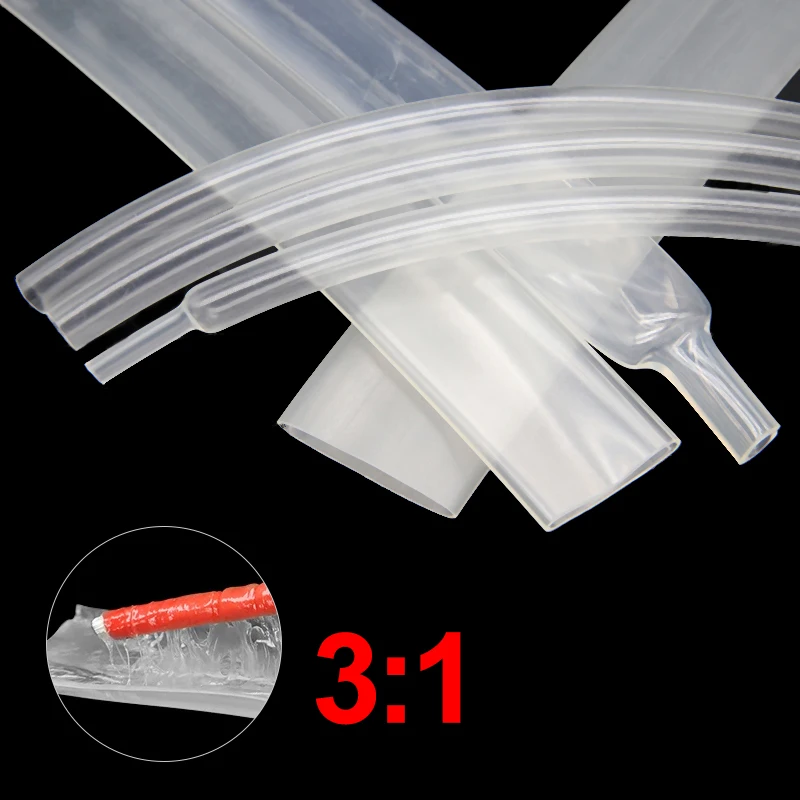 1~10m 3:1 Heat Shrink Tube With Glue Clear 1.6 - 39mm Dual Wall Adhesive Lined Polyolefin Shrinkin ﻿Wrap Cable Protect Sleeving