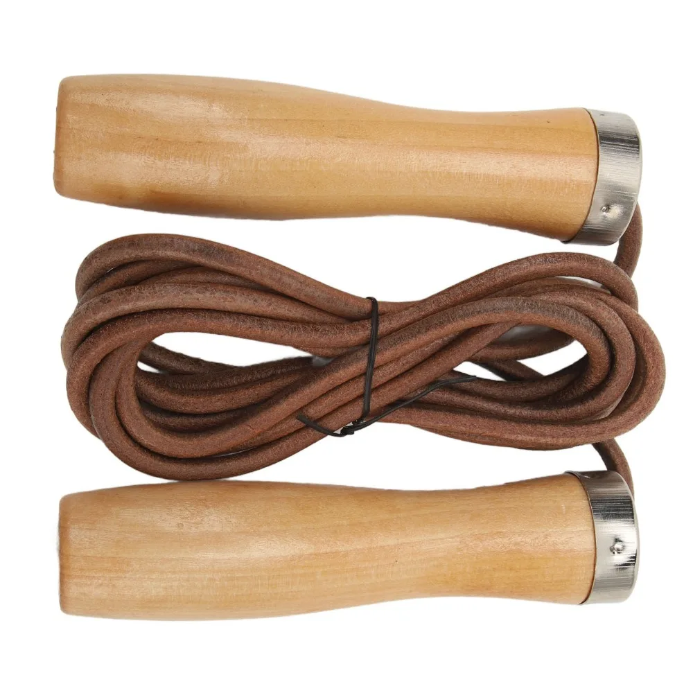 Rope Skipping Cowhide Leather Jump Rope Wooden Handle Portable Skipping Rope Wooden Handle Jump Rope Fitness Exercise