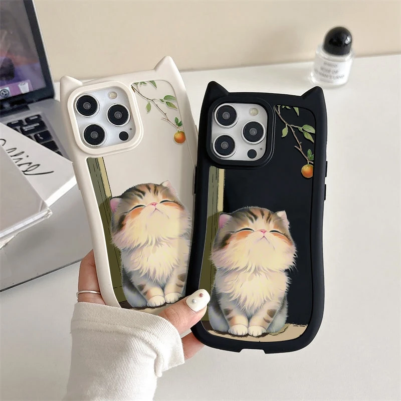 

Cute cat three-dimensional cat ear phone case suitable for iPhone 16 15 14 13 12 11 Pro/ Max/Plus shockproof cover