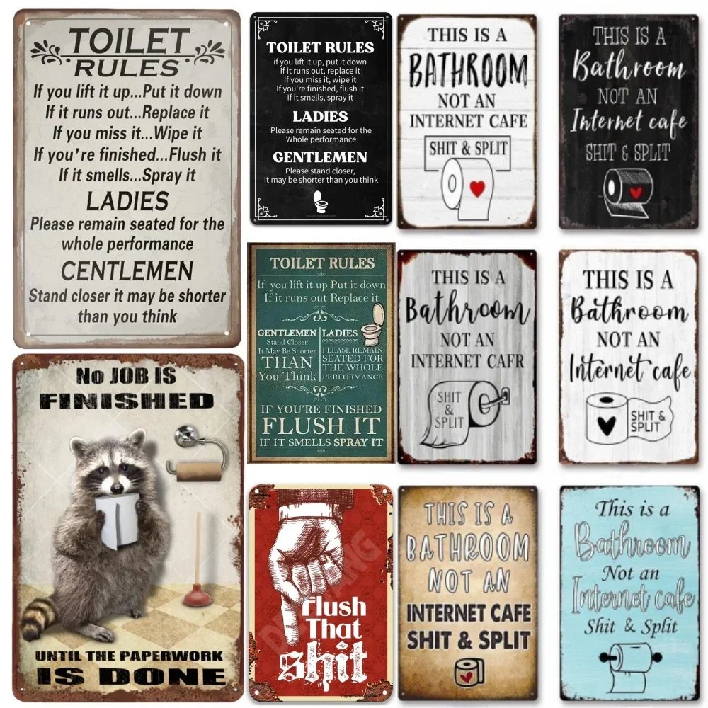 Toilet Rules Funny Vintage Sign for Home Toilet Bathroom Coffee Wall Decor Retro Metal Tin Signs Retro Fashion Chic