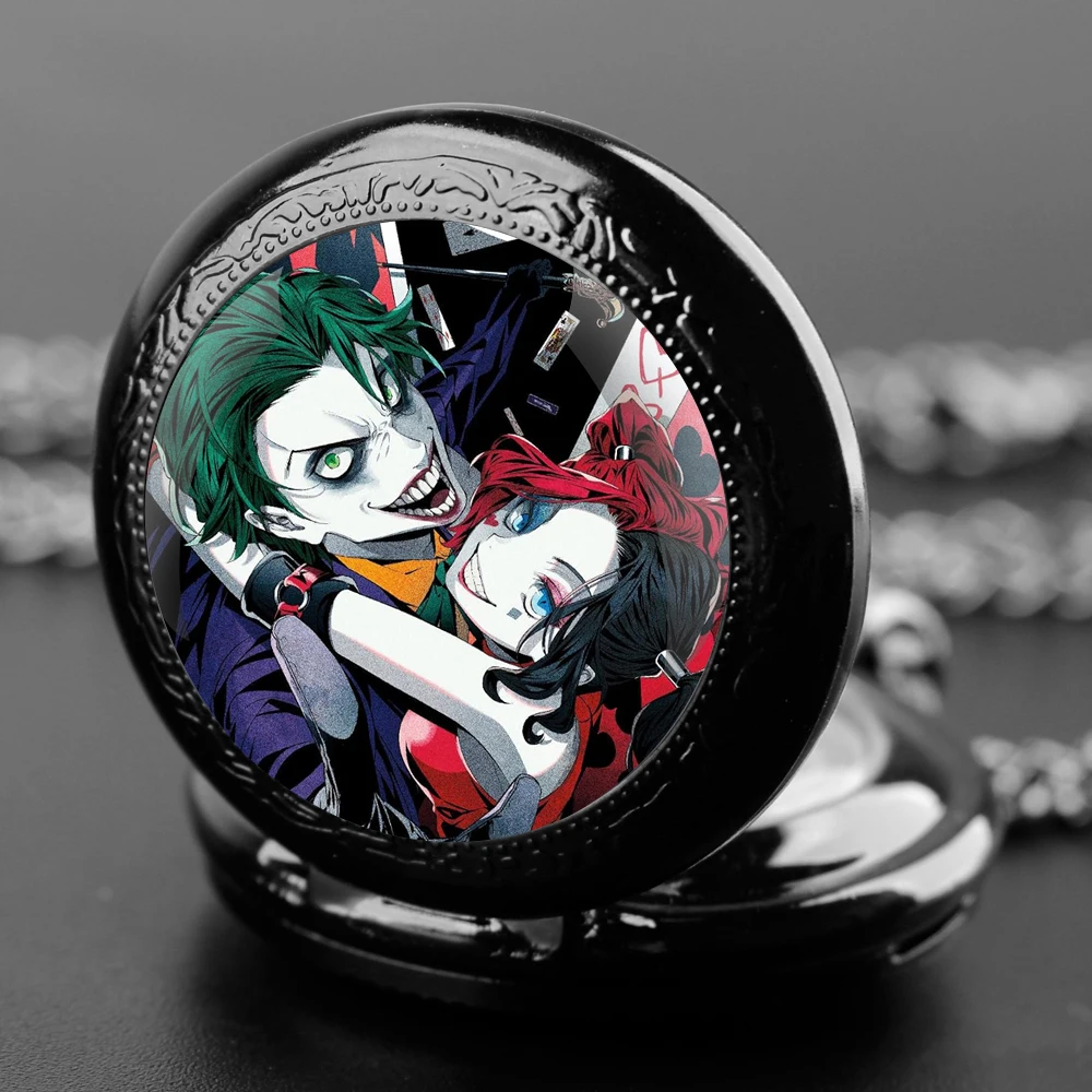 Quartzo relógio de bolso com corrente durável, Joker Hug Design, Glass Dome, Numeral árabe Dial, presentes criativos para homens e mulheres