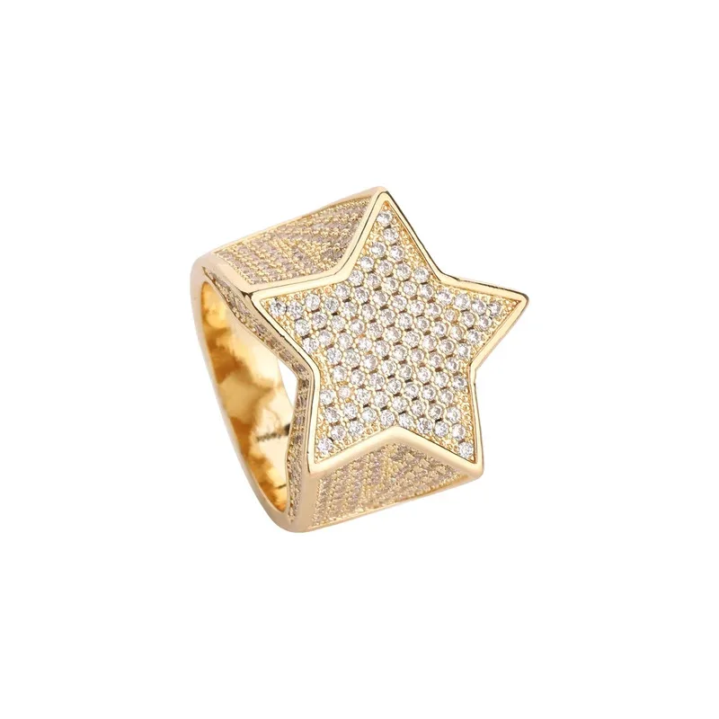 

YISON New Retro 14K Gold Plated Brass Star Ring for Men and Women Crystal Zircon Fashion Wedding Anniversary Party Gift Jewelry