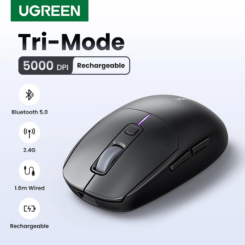

Super Deal！Black UGREEN Gaming Mouse 5000DPI Wireless Mouse