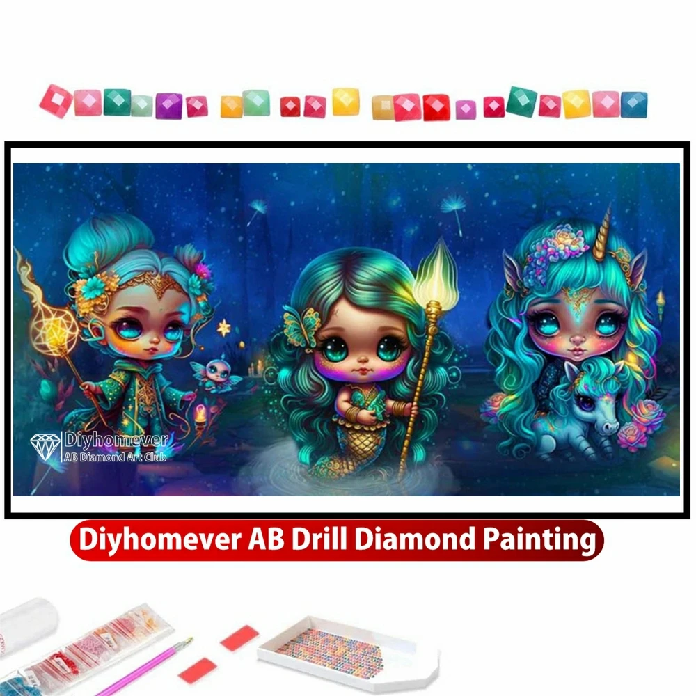 

Magic Girl 5D DIY AB Diamond Painting Embroidery Cute Cartoon Elf Art Cross Stitch Kits Rhinestones Mosaic Home Decor Gift