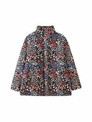 TRAF2024 autumn and winter new women's retro floral print thickened stand collar loose casual warm zipper cotton jacket