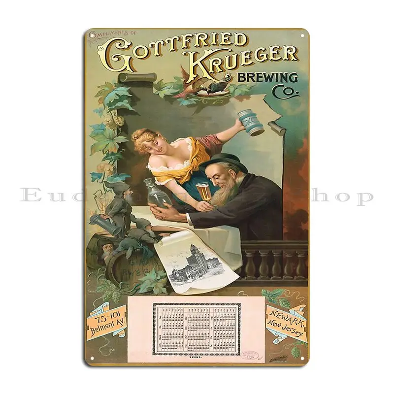 Vintage Bock Beer Poster Gottfried Krueger Brewing Co 1891 Henry Jerome Schile   Metal Sign Printing Kitchen Tin Sign Poster