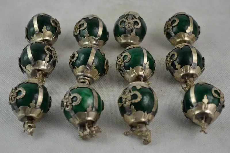 CHINA COLLECTIBLE SILVER INLAID JADE HANDWORK 12 CHINESE ZODIACS STATUE
