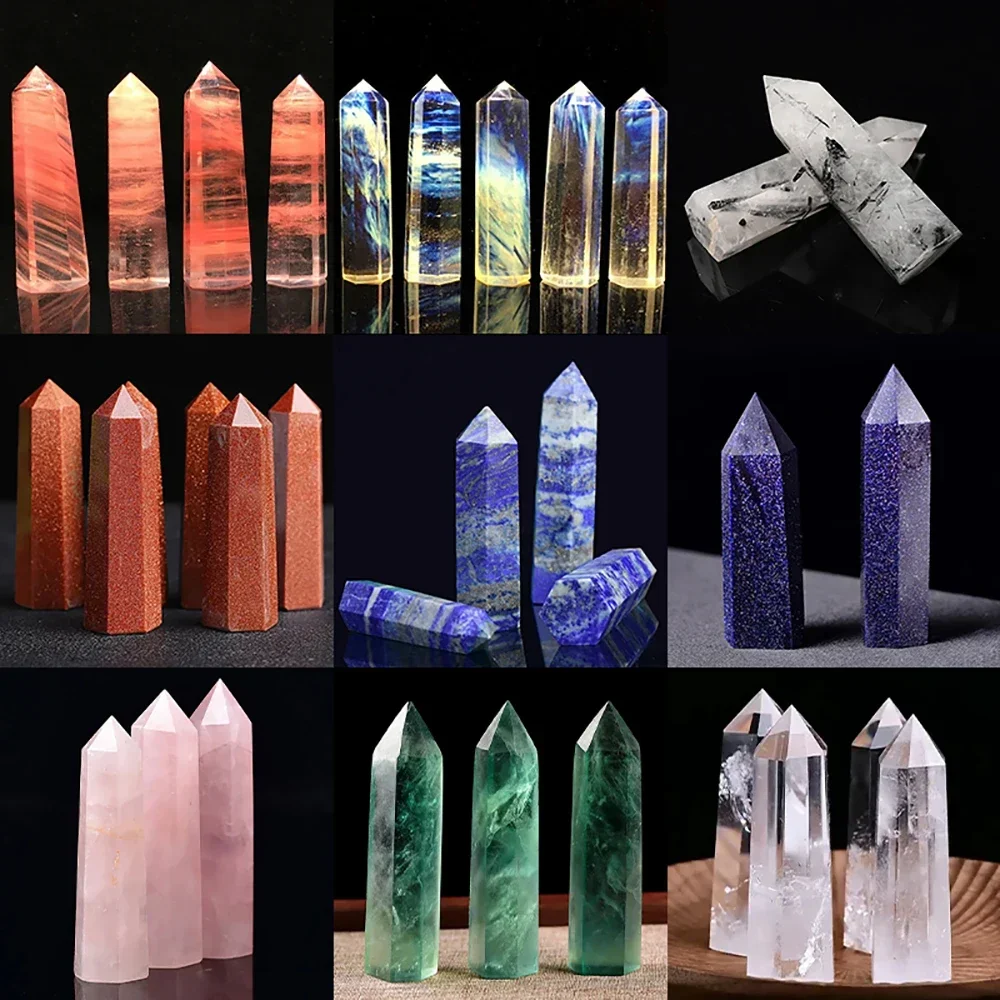 Natural Stones and Crystal Point Amethyst Wand Rose Quartz Mineral Stone Crystals Crafts 7pcs Set Christmas Home Decoration