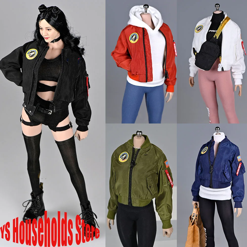 1/6 Women Soldier Coat Trend  Long Sleeve Stand Collar Zipper Jacket Streetwear Clothes For 12Inch Action Figure Body Dolls