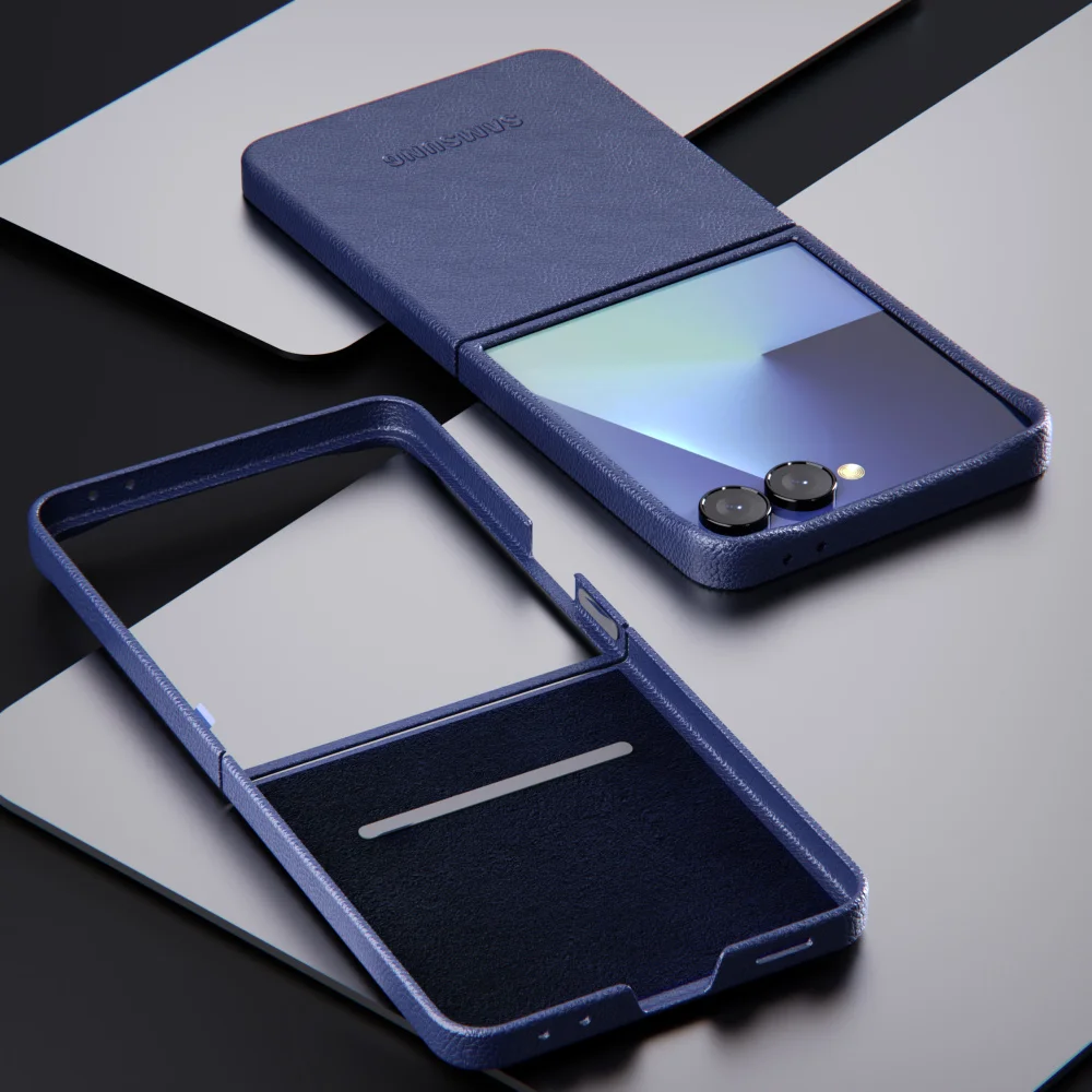 Luksusowe, oryginalne, skórzane etui ochronne do Samsung Galaxy Z Flip 7 ZFlip7, odporne na wstrząsy, z teksturą, z klapką, na tył telefonu. — zdjęcie produktu 4