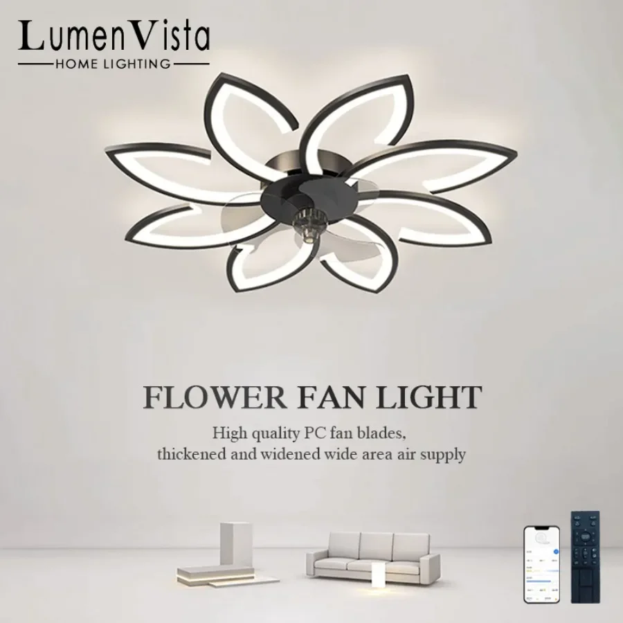 

Petal LED Ceiling Lamp Ceiling Fans Intelligent APP Remote Control Dimming Fan Light Bedroom Dining Table Home Electric Fan