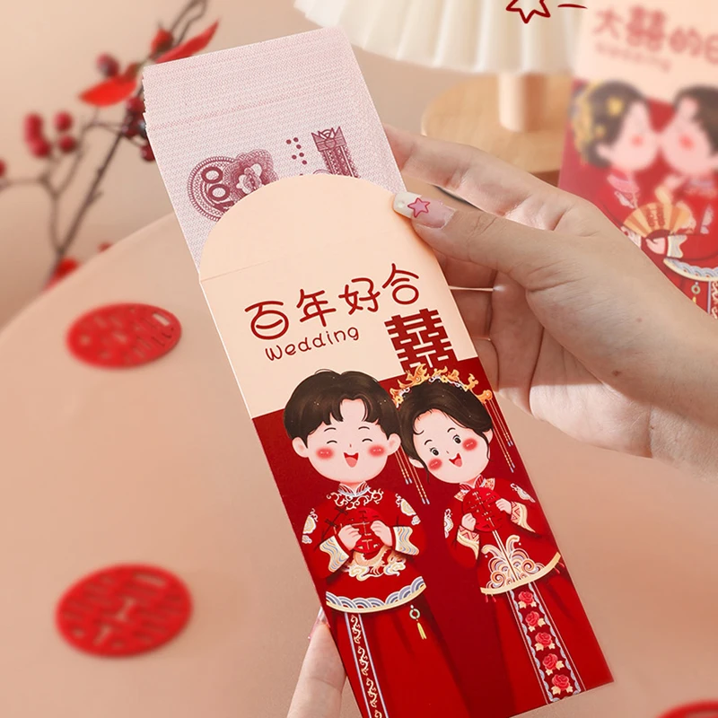 6 pezzi Joyful Large Red tradizionale cinese Wedding busta rossa Lucky Money Bag benedizione busta rossa benedizione degli sposi