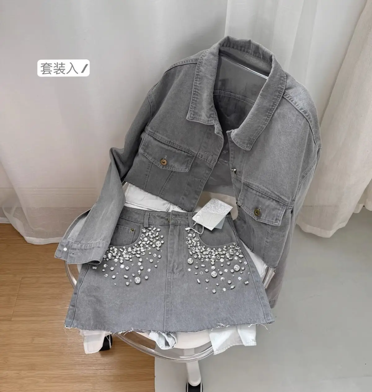 Spring 2024 New Small Fragrance Set Women\'s High End Denim Coat Skirt Temperament Celebrity Two Piece Set Western Style