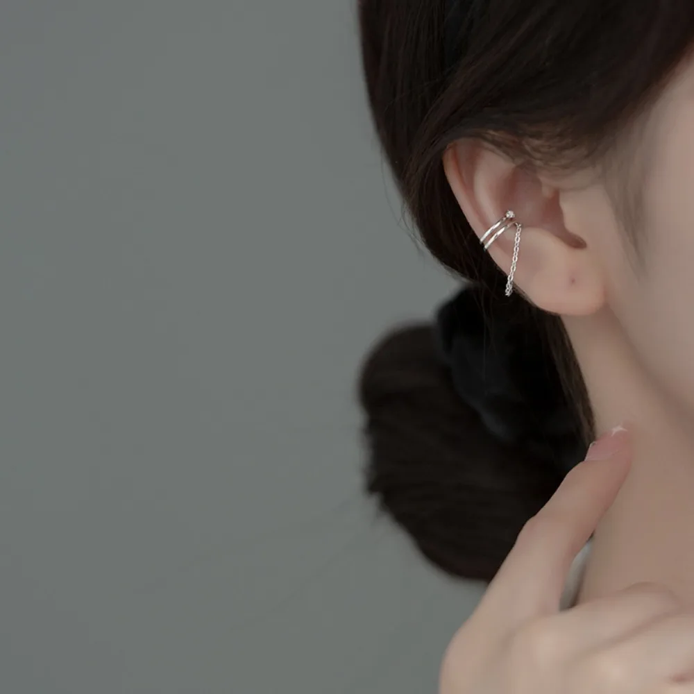 Trendy Personality 925 Sterling Silver Double-layer C-shaped Tassel Chain Zircon Ear Hook Women's Designer Hoop Earrings Jewelry