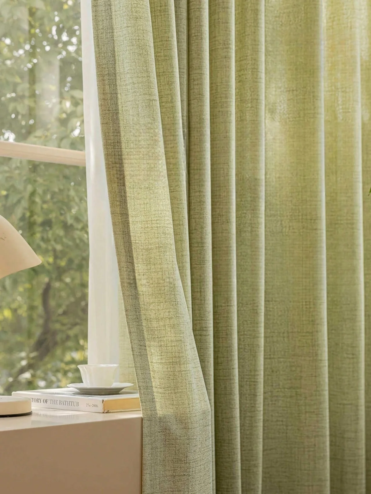Spring and summer Japanese matcha, green cotton and linen curtains sheer curtains, opaque curtains, luxurious linen for bedrooms