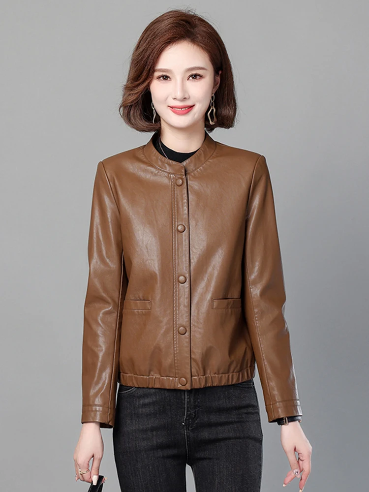 เสื้อโค้ทหนังแท้สำหรับผู้หญิง สไตล์เกาหลี ทรงเข้ารูป ทันสมัย เหมาะสำหรับใส่ทำงาน