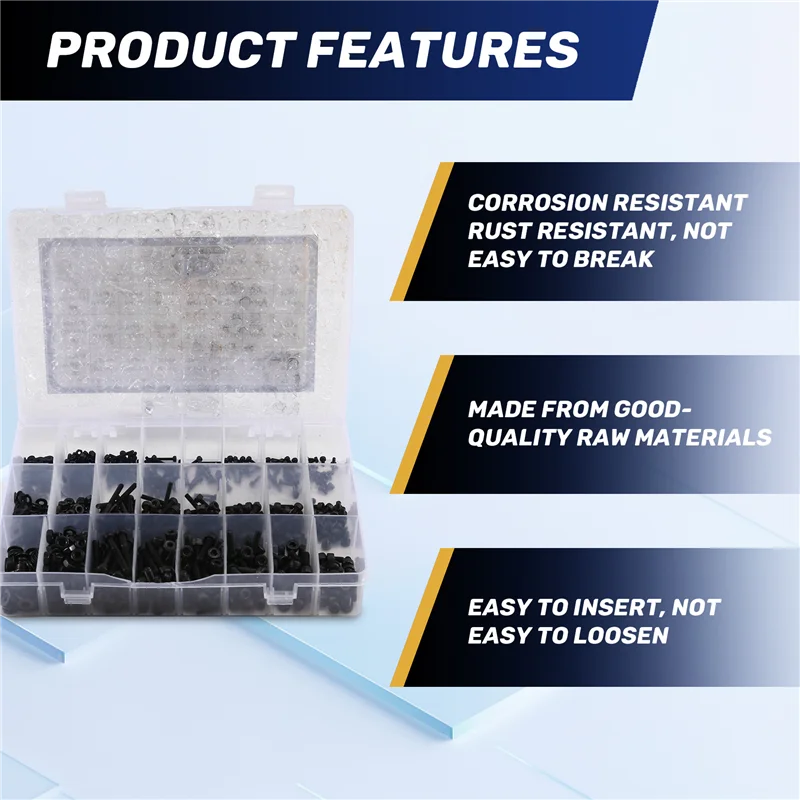 ABRE-1080-Piece M2 M3 Parafusos, porcas e arruelas de cabeça sextavada para montagem