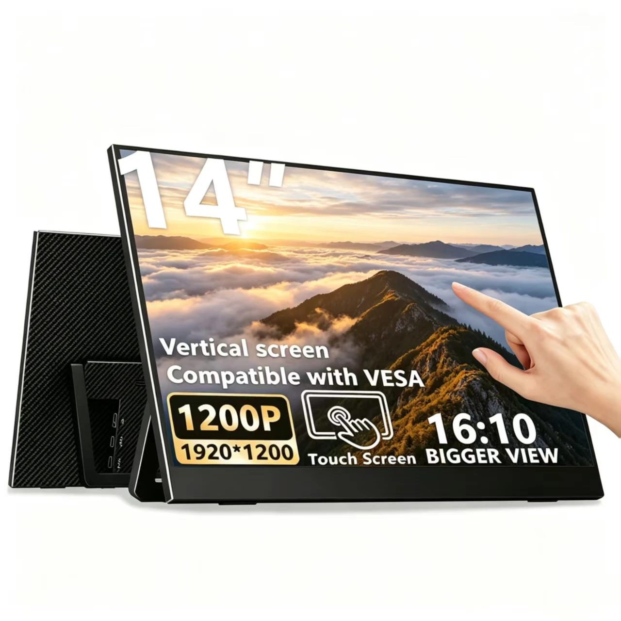 14 Inch Touch Portable Monitor Ultra-thin 1920X1200P IPS USB-C HDMI External Second Screen For Laptop Phone PC Switch PS4/5 Xbox