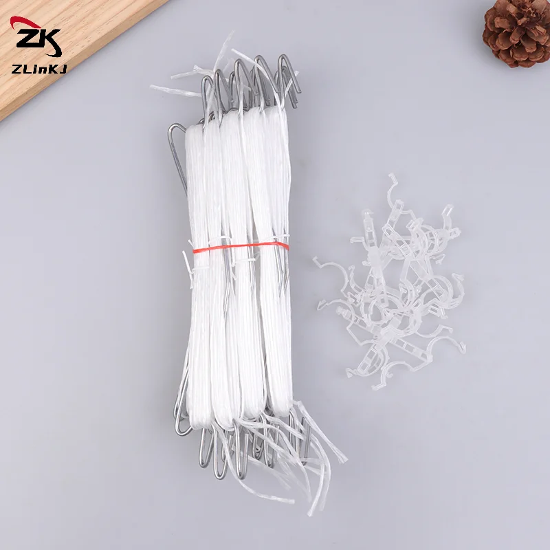 (ZYDD01) 10Pcs Plants Hooks Clips With 10M Rope + 20 Clips J Hooks Clips Set Tomatoes Growing Hooks Clip For Tomato Grape Pepper