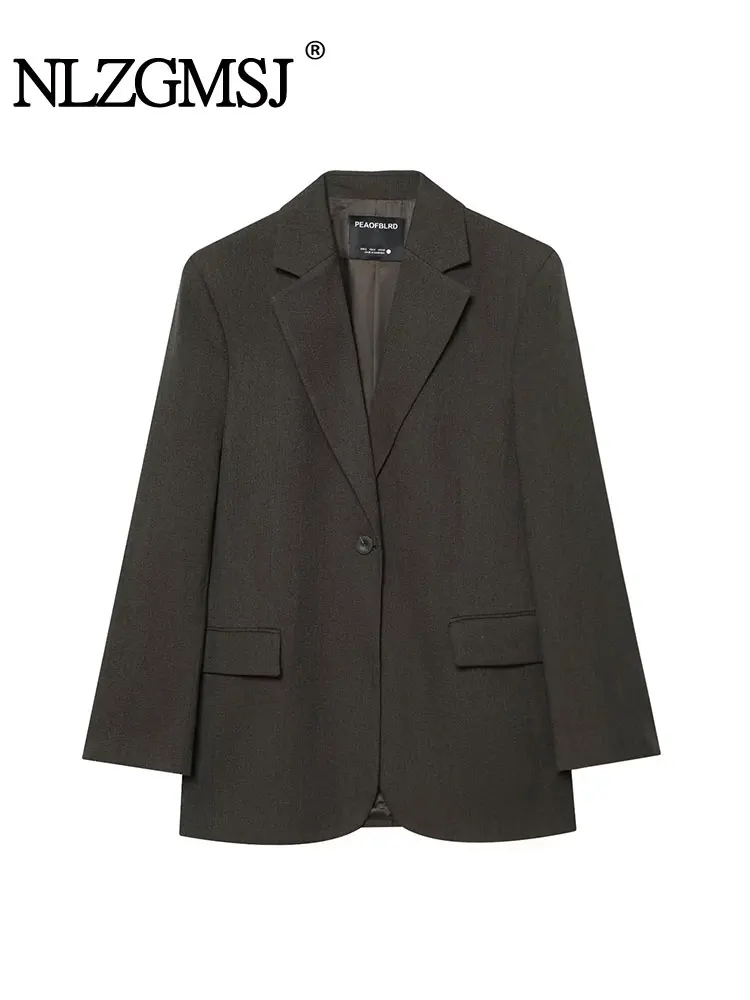 

NLZGMSJ Vintage Chic Women Blazer Solid Single Breasted Long Sleeve Blazer New Fashion Autumn Office Lady Blazers
