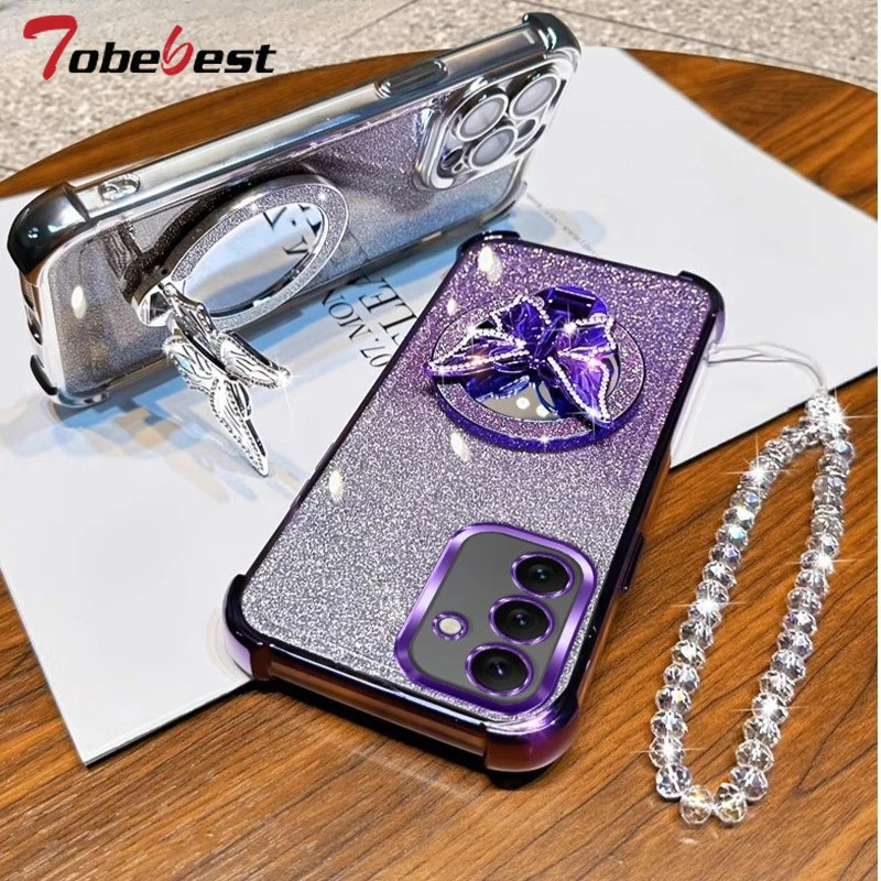 Butterfly Mirror Crystal Bracelet Case for Samsung Galaxy A17 A07 A16 A26 A36 A56 A15 A25 A35 A55 A14 A24 A34 A54 4G 5G Cover - náhled 2