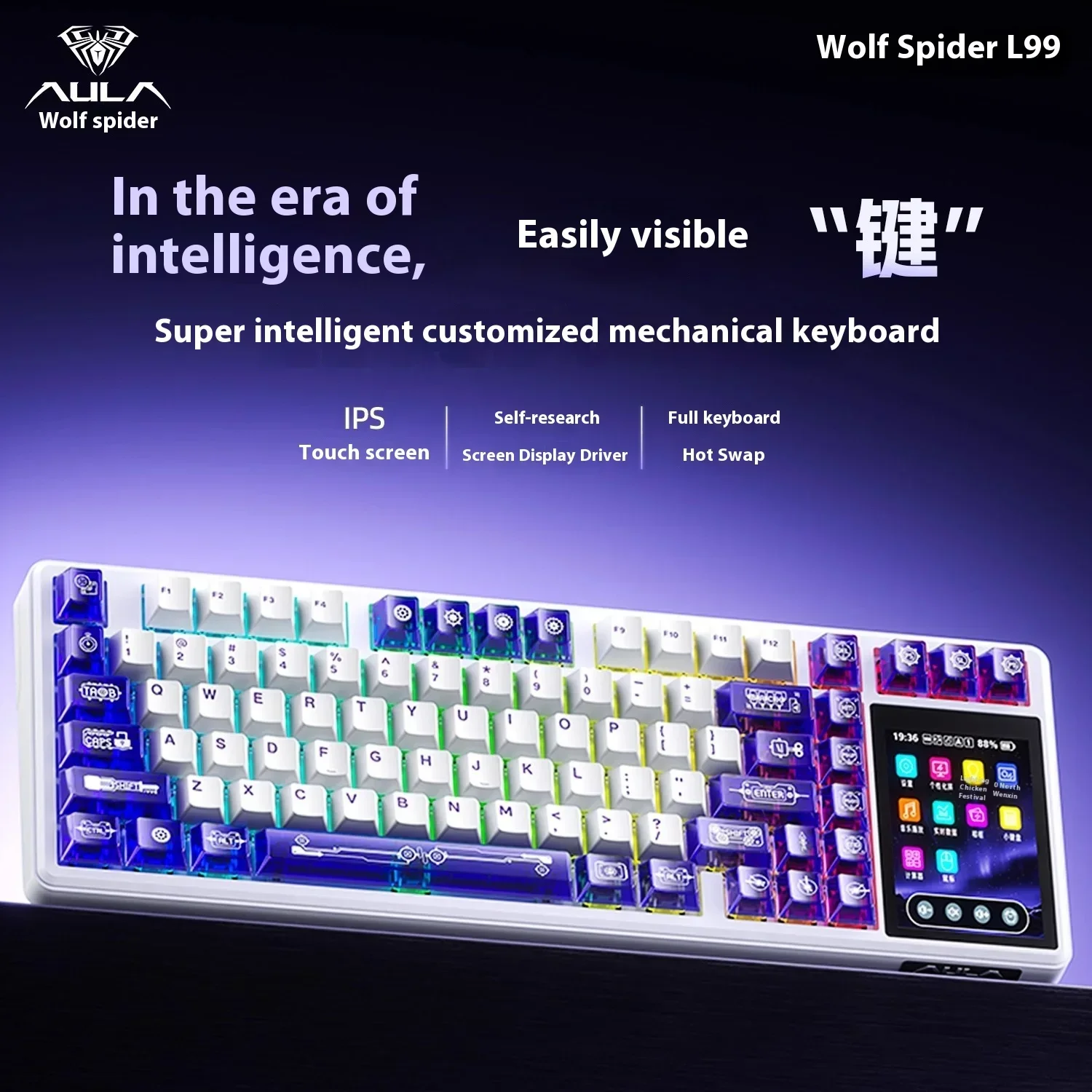 AULA L99 Teclado Mecânico Teclado para Jogos de Três Modos 3.98 polegadas Junta de Tela RGB 8000mAh Gamer Acessório PC Hot Swap Presente