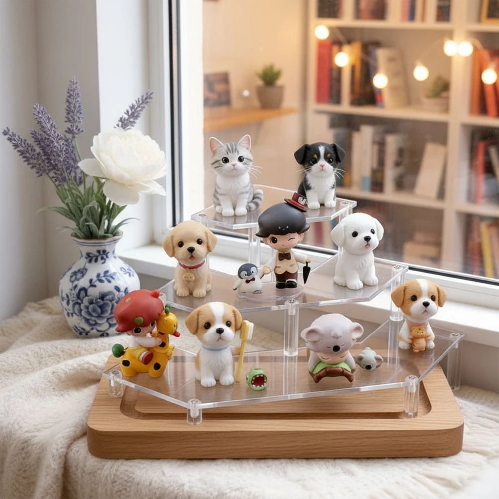 Diamond-Shaped Transparent Acrylic 3-Tier Display Stand For Toys And Cosmetics Cabinets Acrylic Display Shelf For Blind Box Toys