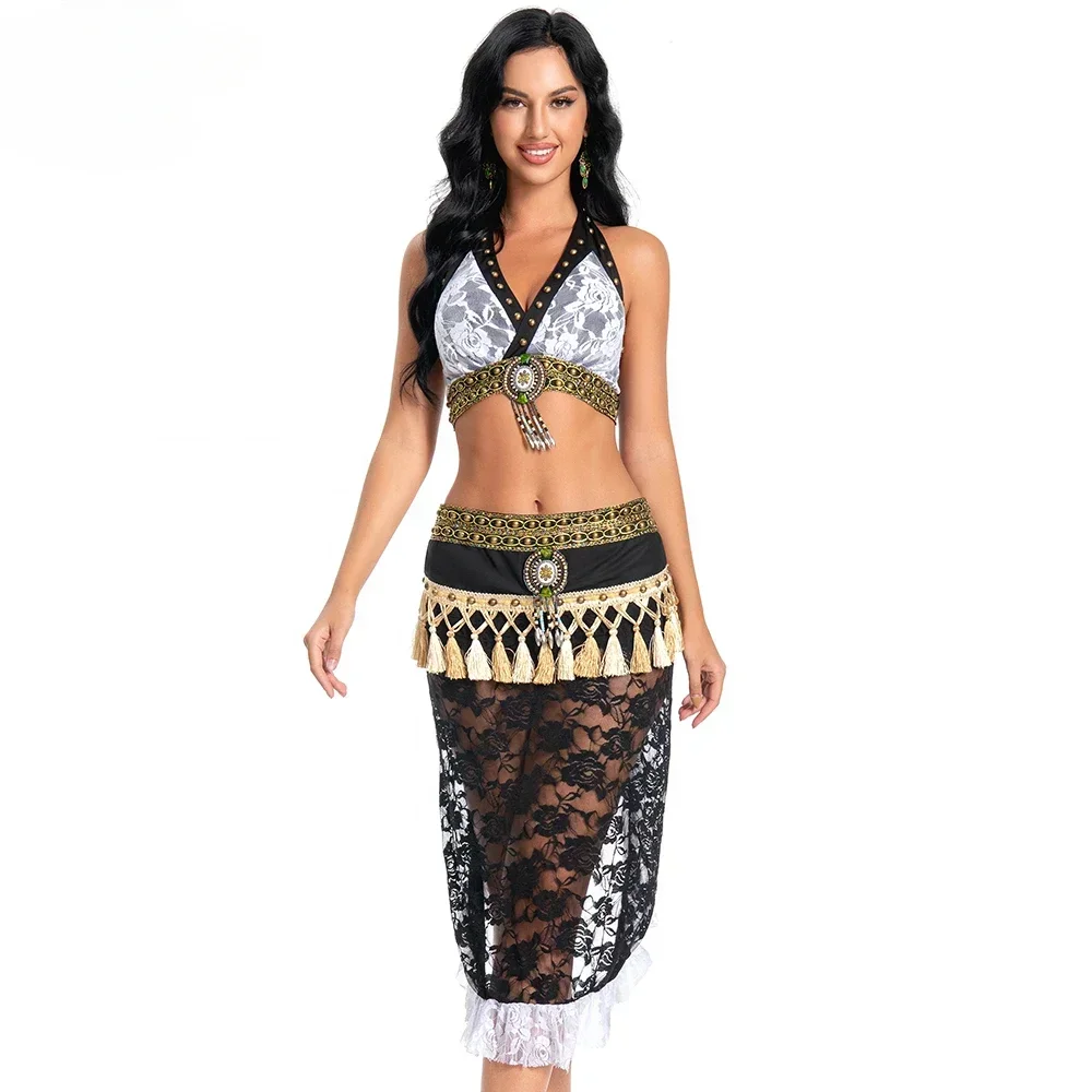 Hot Selling Sexy Tribal Kant Buikdans Kostuum Beha Hippe Sjaal Set Carnaval Prestaties Slijtage Egyptische Danskleding